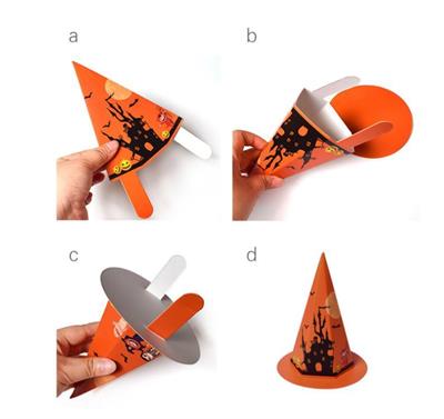 5 Adet 14,5cm Karton Kutu Cadılar Bayramı Şapkası Külah Turuncu