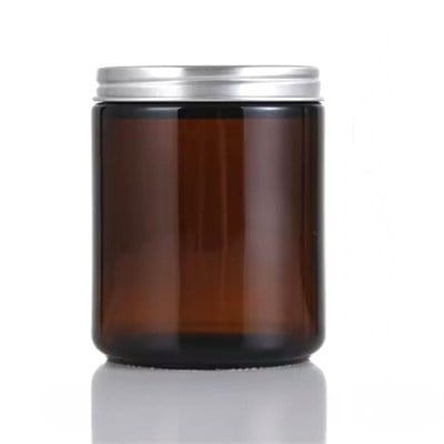 5 Adet 8,9cm 250ml Gümüş Metal Kapaklı Amber Cam Kozmetik Kavanozu