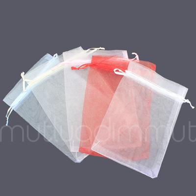 50 Adet 12x17cm Düz Organze Büzgülü Kese