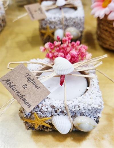 50 Adet 5x3,5cm Mum Deniz Kabuklu İsme Özel Söz Nişan Hediyesi