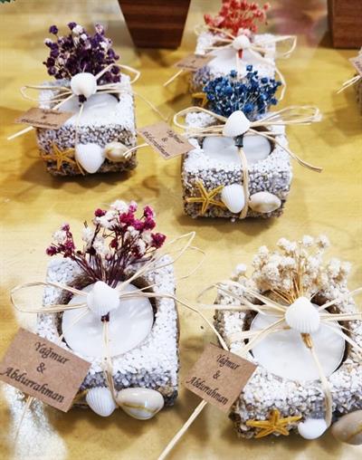 50 Adet 5x3,5cm Mum Deniz Kabuklu İsme Özel Söz Nişan Hediyesi