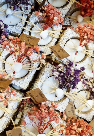 50 Adet 5x3,5cm Mum Deniz Kabuklu İsme Özel Söz Nişan Hediyesi