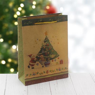 6 Adet 15x20cm Kraft Karton Çanta Çam Ağaçlı