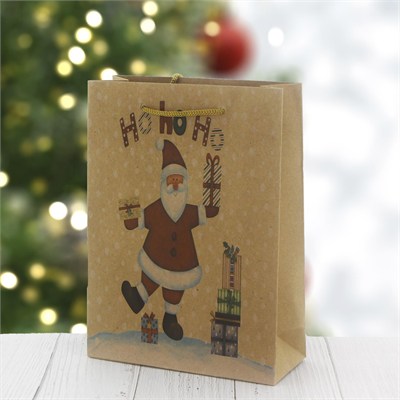 6 Adet 15x20cm Kraft Karton Çanta Noel Babalı Hohoho