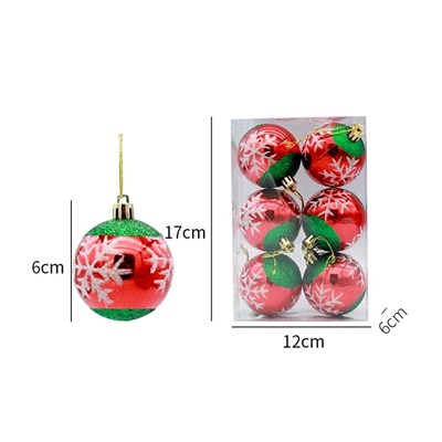 6 Adet 6cm Plastik Yılbaşı Ağaç Topu Kar Tanesi Desenli