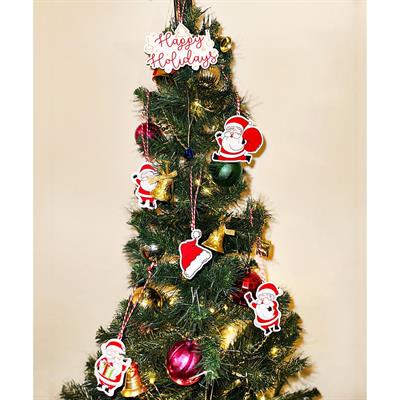 6 Adet 8cm Ahşap Noel Baba Yılbaşı Ağaç Süsü