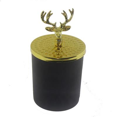 7x8cm Mum Metal Geyik Kapaklı Siyah Cam Bardakta