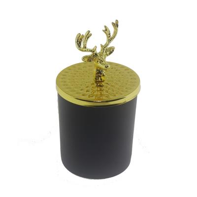 7x8cm Mum Metal Geyik Kapaklı Siyah Cam Bardakta