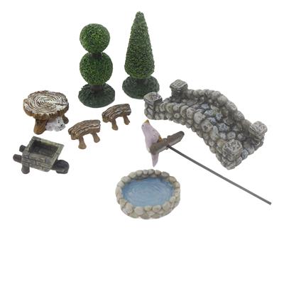 9 Parça Terrarium Süsleme Seti Biblo Havuz ve Köprülü