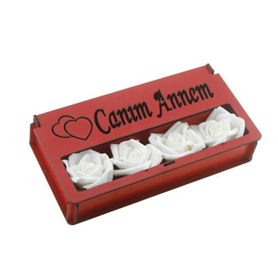 Ahşap Kutuda Canım Annem Çikolata ve 3 Adet Yapay Sukulent Seti