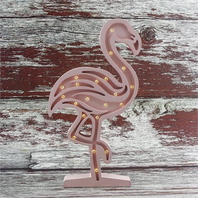Ahşap Led Işıklı Pilli Flamingo Dekor