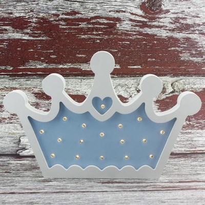 Ahşap Led Işıklı Pilli Kral Tacı Mavi