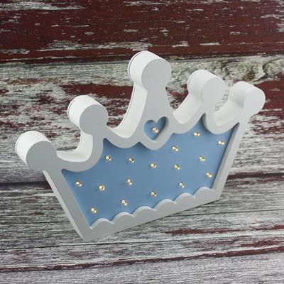 Ahşap Led Işıklı Pilli Kral Tacı Mavi