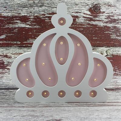 Ahşap Led Işıklı Pilli Kraliçe Tacı Pembe