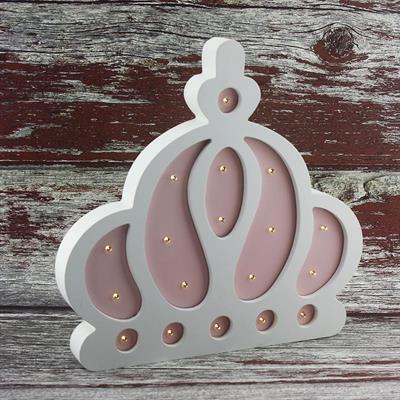 Ahşap Led Işıklı Pilli Kraliçe Tacı Pembe
