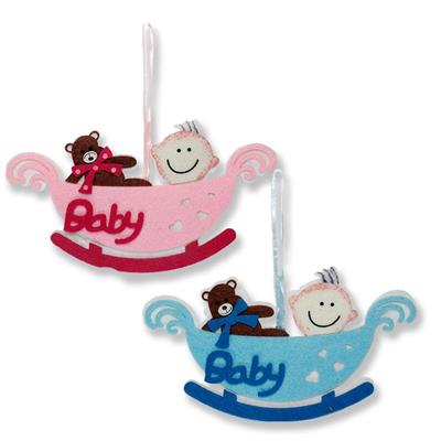 Ayıcıkılı Kızakta Bebek Keçe Kapı Süsü Küçük 18x10cm