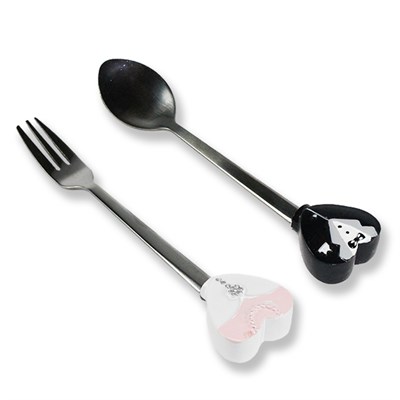 Damatlıklı Kaşık Gelinlikli Çatal 2li Set Tatlı Kaşığı ve Çatalı