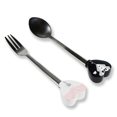 Damatlıklı Kaşık Gelinlikli Çatal 2li Set Tatlı Kaşığı ve Çatalı