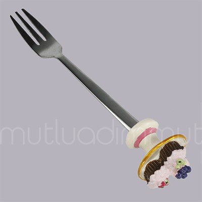 Fincanlı Kaşık Cupcakeli Çatal 2li Set Tatlı Kaşığı ve Çatalı