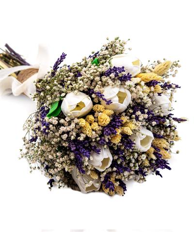 Gelin El Buketi Çiçeği Doğal Cipso ve 10 Adet Yapay Laleli