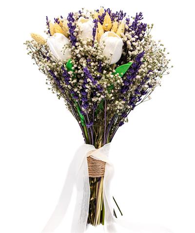 Gelin El Buketi Çiçeği Doğal Cipso ve 10 Adet Yapay Laleli