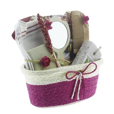 Hasır Sepette Hamam Seti 6 Parça Peştemalli