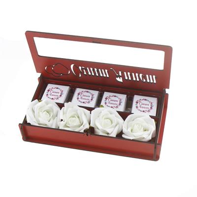 Kırmızı Ahşap Kutuda Çiçekli Canım Annem 12 Adet Çikolata