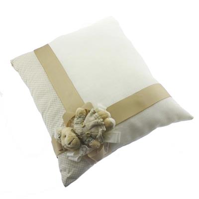 Kız Ayıcıklı Keten Takı Yastığı Krem