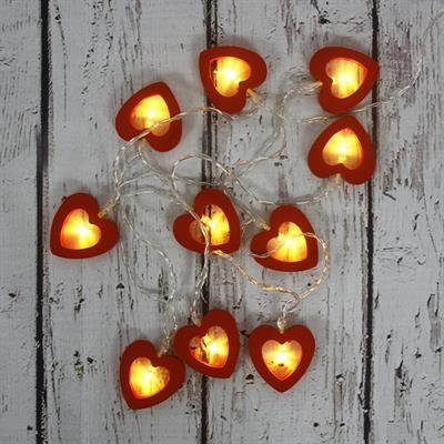 Led Işık Ahşap Kalp 10lu Şerit Aydınlatma Pilli Ağaç Süsü