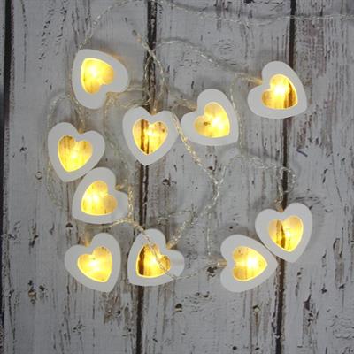 Led Işık Ahşap Kalp 10lu Şerit Aydınlatma Pilli Ağaç Süsü