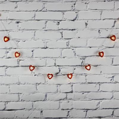 Led Işık Ahşap Kalp 10lu Şerit Aydınlatma Pilli Ağaç Süsü