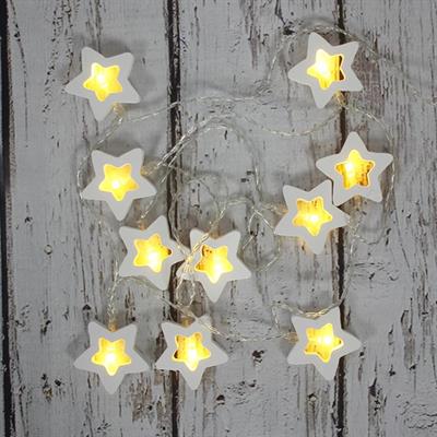 Led Işık Ahşap Yıldız 10lu Şerit Aydınlatma Pilli Ağaç Süsü