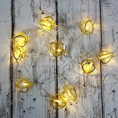 Led Işık Metal Kalp 10lu Şerit Aydınlatma Pilli Ağaç Süsü