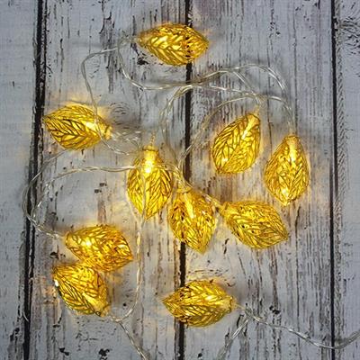 Led Işık Metal Yaprak  10lu Şerit Aydınlatma Pilli Ağaç Süsü