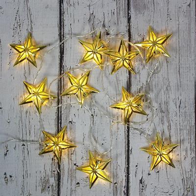 Led Işık Metal Yıldız 10lu Şerit Aydınlatma Pilli Ağaç Süsü