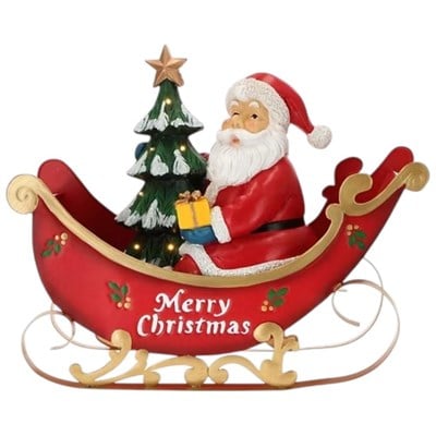 Metal Kızakta Noel Baba Biblo 53cm Pilli Led Işıklı