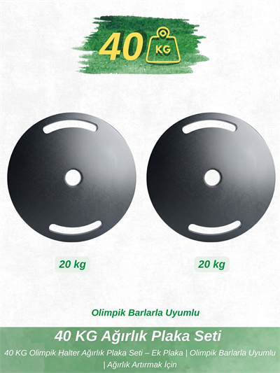 40 kg Olimpik Barlarla Uyumlu Ağırlık Plaka Seti – Ek Plaka | Ağırlık Artırmak İsteyenler İçin