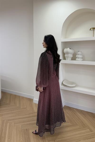 AMOURE DRAPE DETAYLI ELBİSE - BORDO