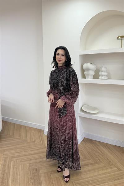 AMOURE DRAPE DETAYLI ELBİSE - BORDO