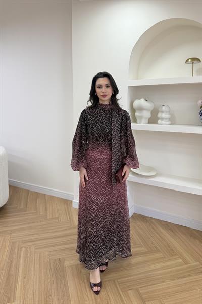 AMOURE DRAPE DETAYLI ELBİSE - BORDO