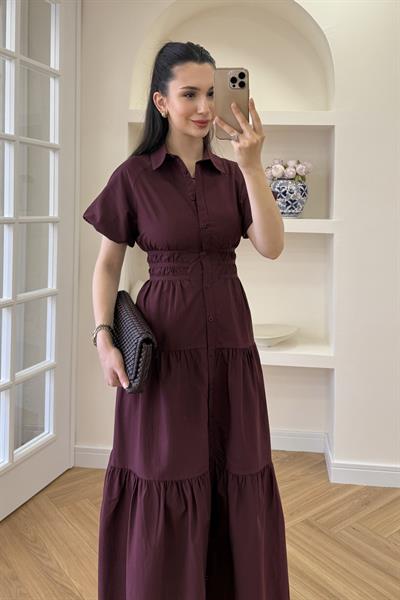 BELDEN OTURMALI ELBİSE - BORDO