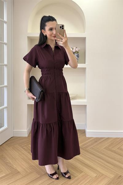 BELDEN OTURMALI ELBİSE - BORDO