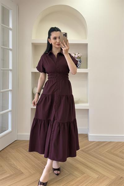 BELDEN OTURMALI ELBİSE - BORDO