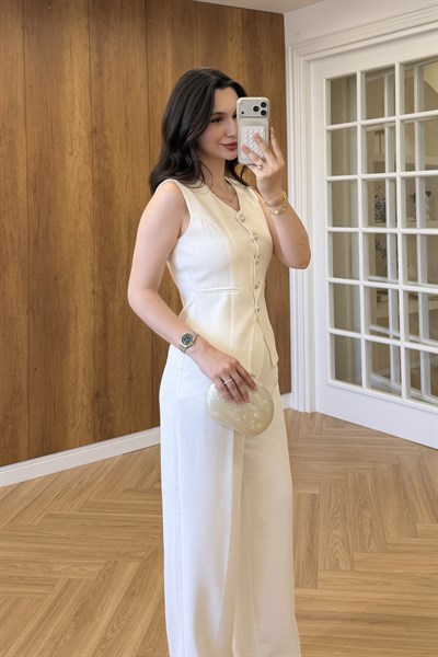 BELDEN OTURTMALI YELEK - BEYAZ