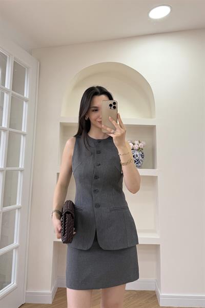BELDEN OTURTMALI YELEK TAKIM - ANTRASİT