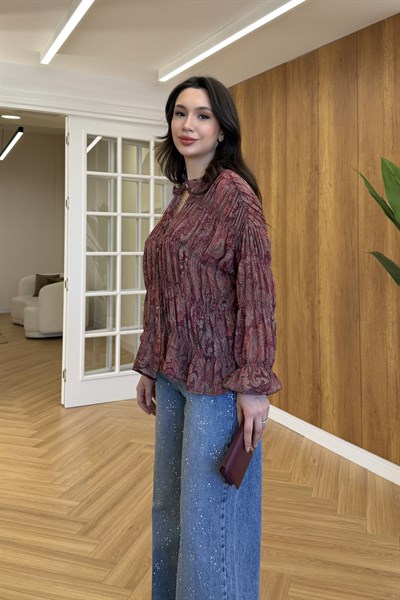 DESENLİ GİPELİ GÖMLEK - BORDO