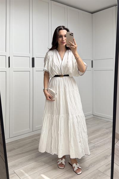 DİANA KRAŞLI ELBİSE - BEYAZ