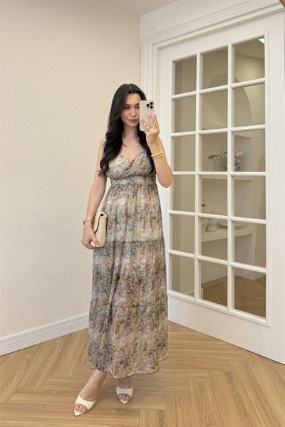 ELİSA DESENLİ ŞİFON ELBİSE