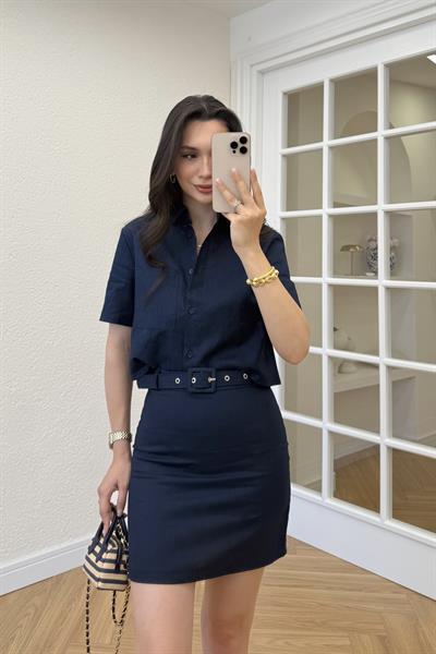 VİA KEMERLİ ETEK GÖMLEK TAKIM - LACİVERT