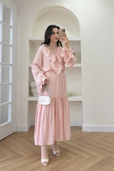 LAURA FIRFIRLI ELBİSE - PUDRA PEMBE